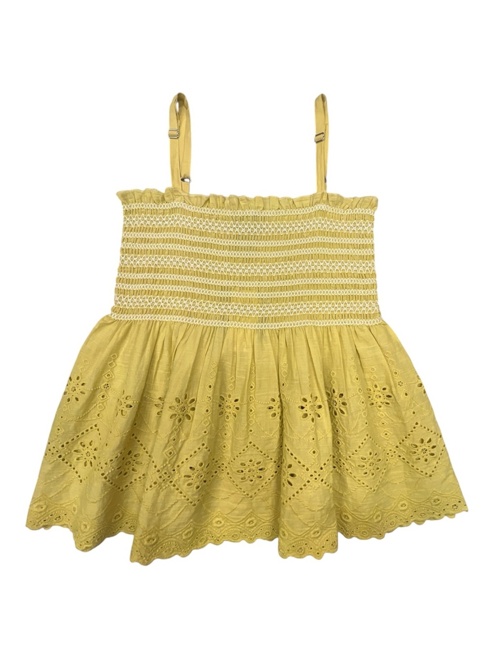 Faith & Zoe Yellow Eyelet Smocked Peplum Cami - Picture 2 of 8